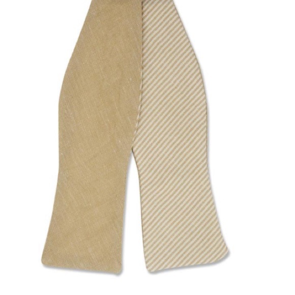 ZB Savoy Tan Cream Chambray Pinstripe Bow Tie - Picture 3 of 8